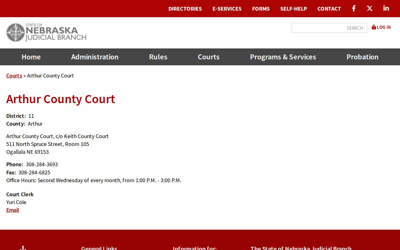 Arthur County warrant search, official shared County Court contact block