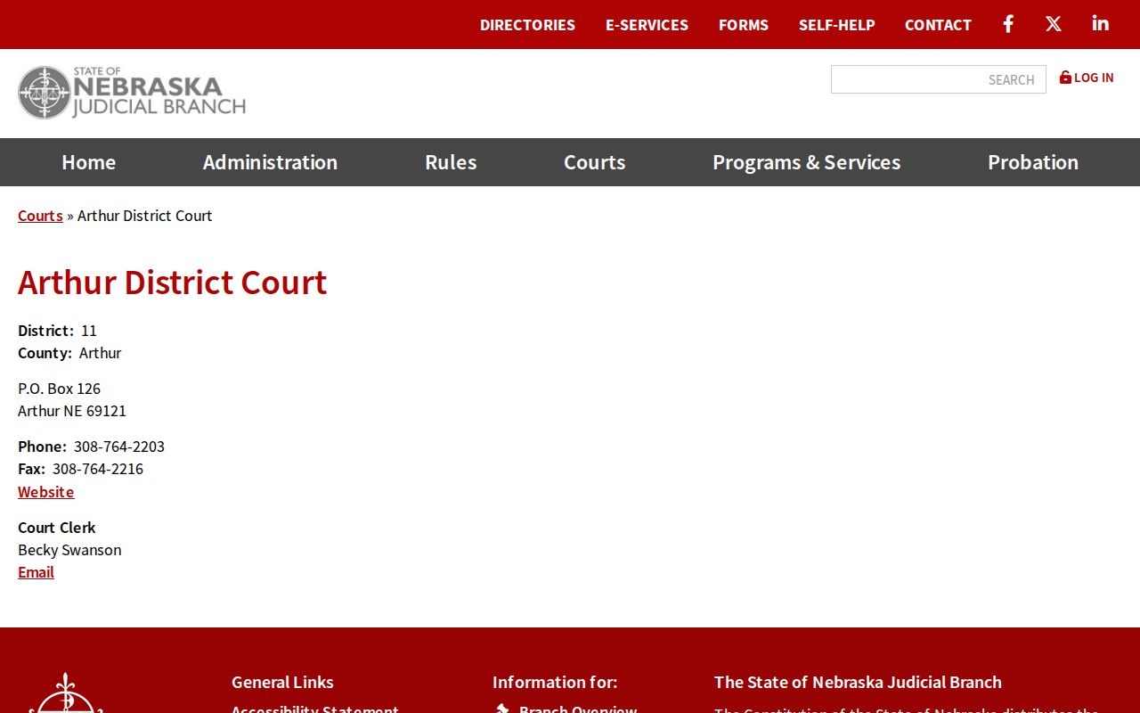 Arthur County warrant search, official Arthur District Court contact block
