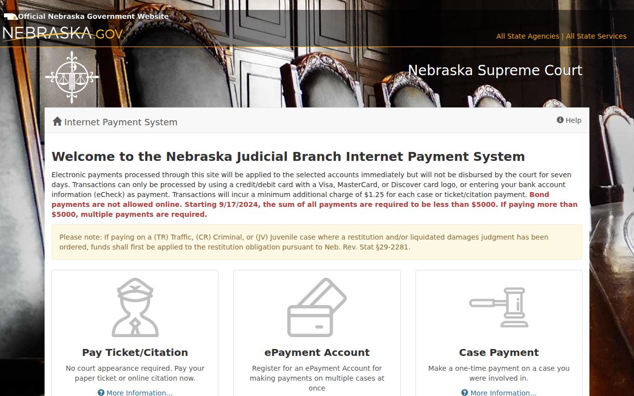 Arthur County traffic warrant, official Nebraska court payment interface