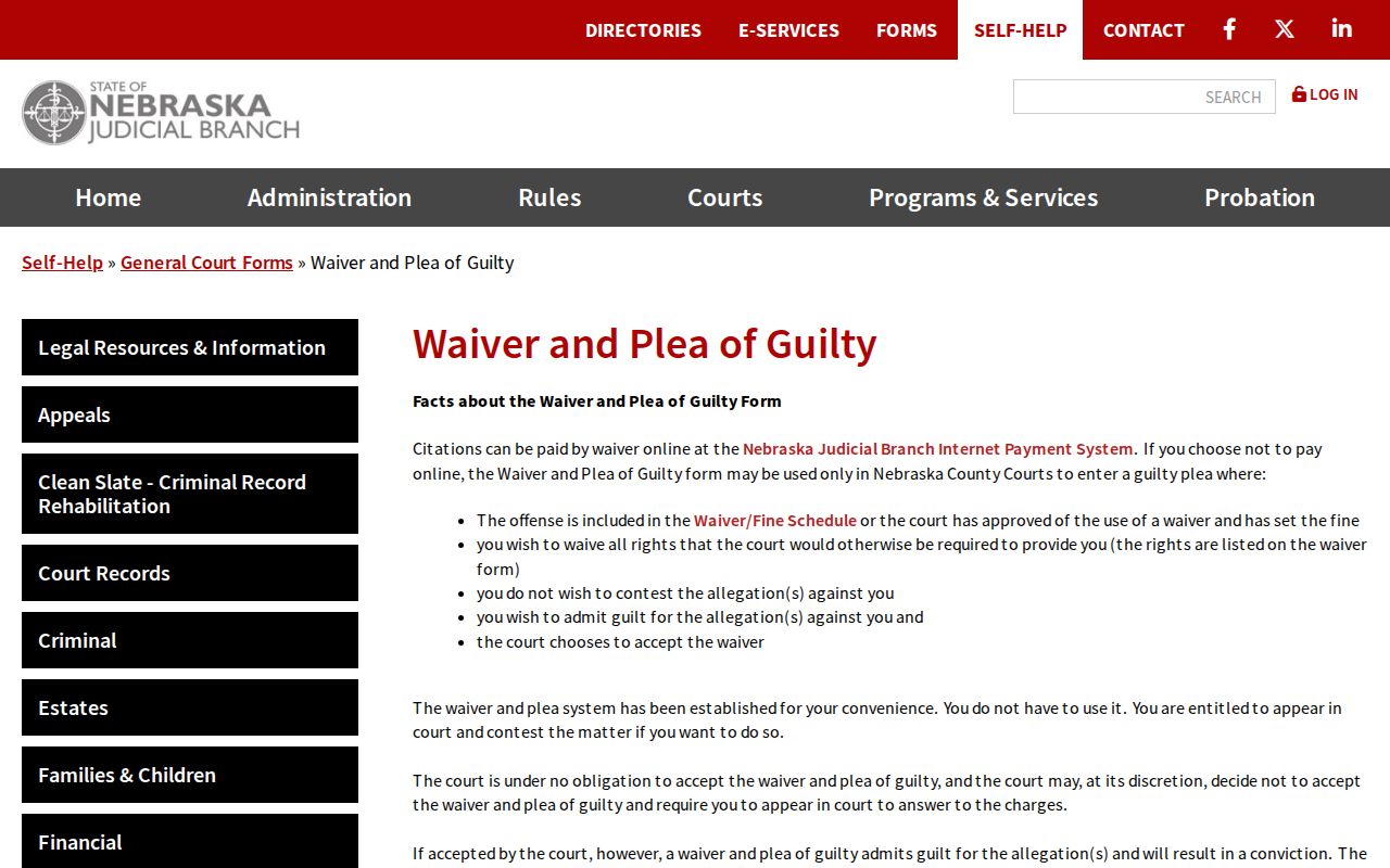 Arthur County traffic warrant, Nebraska waiver and plea payment instructions