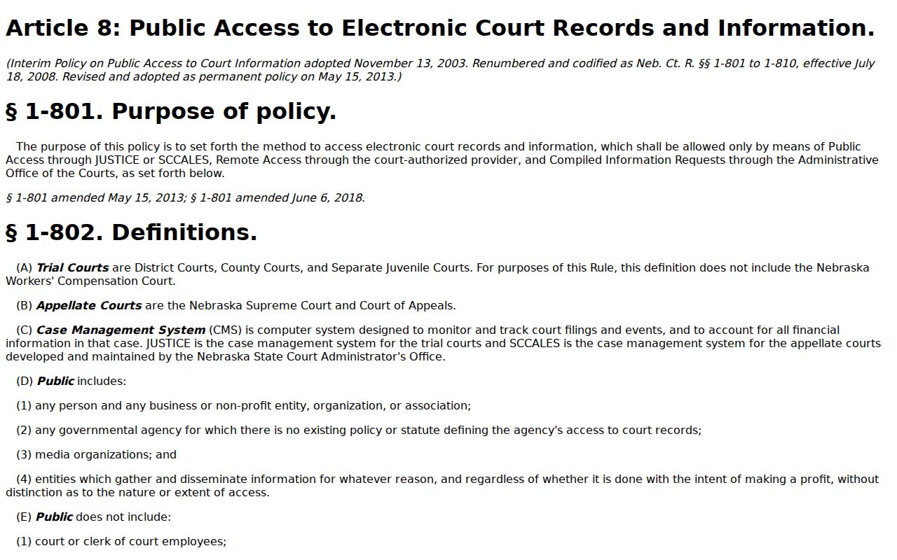 Arthur County bench warrants, Nebraska public court access rule