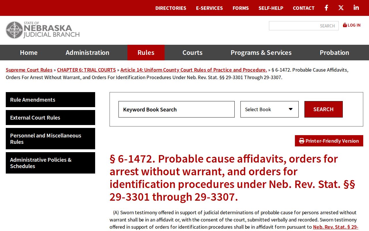 Arthur County arrest warrants, Nebraska probable-cause affidavit rule