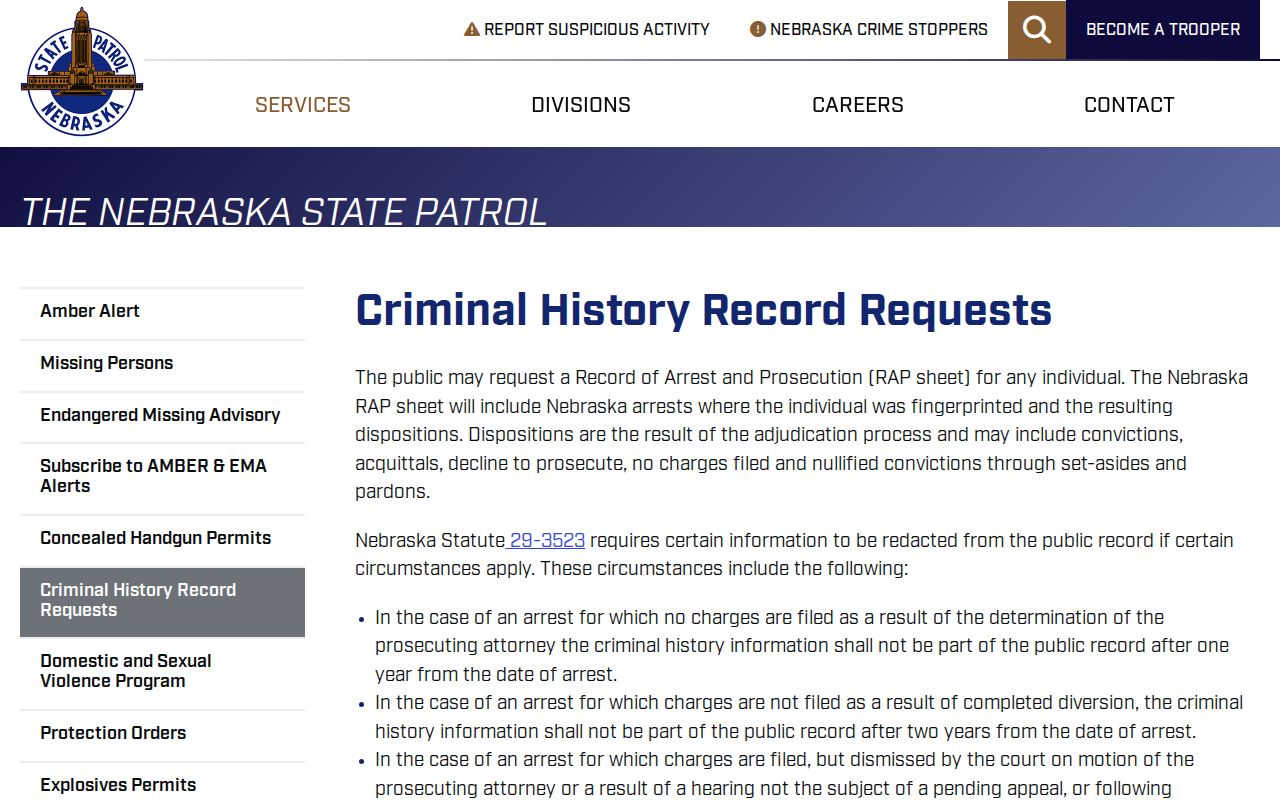 Arthur County arrest warrants, Nebraska State Patrol criminal-history request information