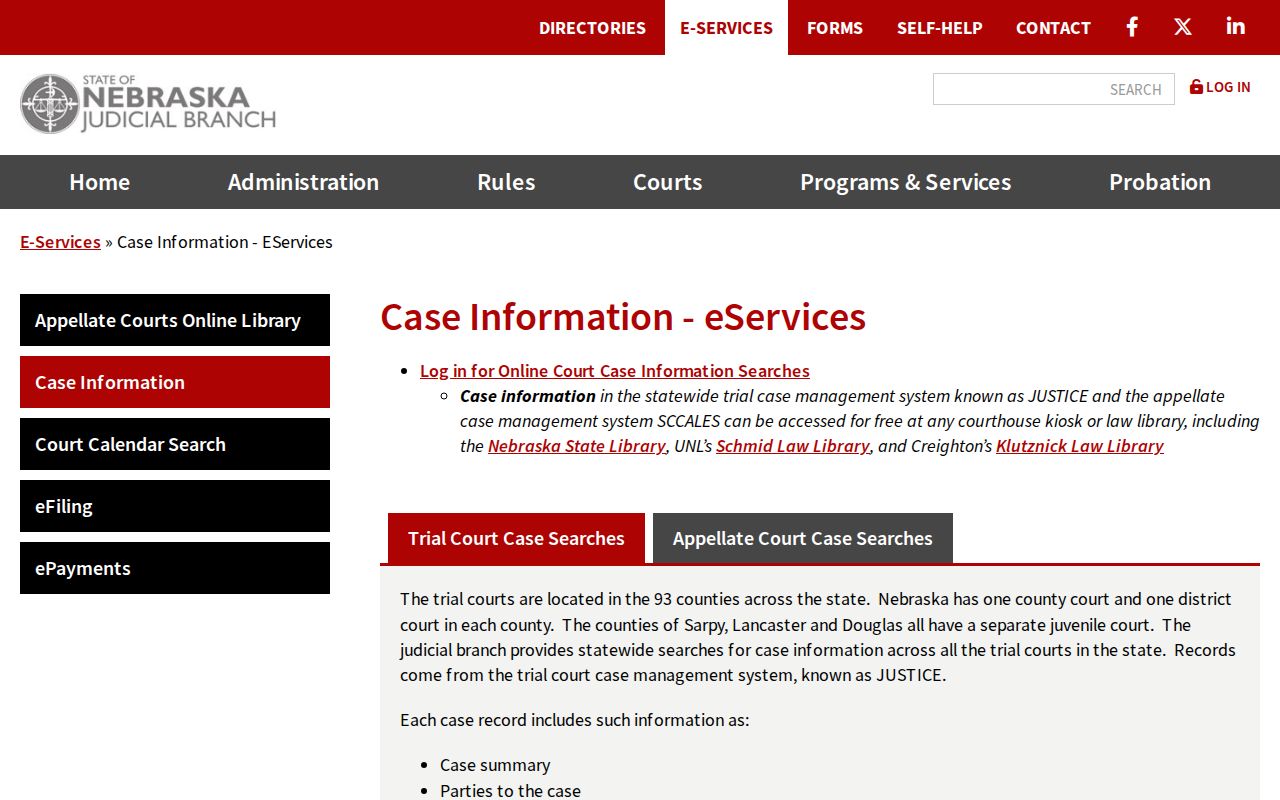 Arthur County warrant records, Nebraska statewide case information explanation