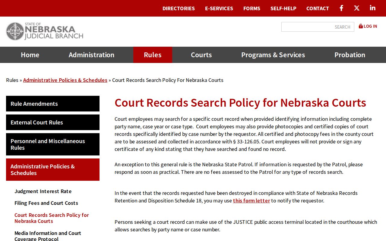Arthur County warrant records, Nebraska court public access terminal guidance